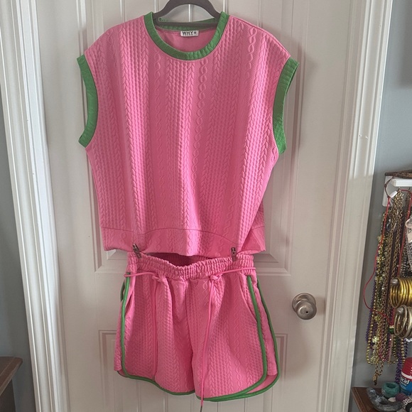 Why Dress Pants - Pink and Green Women's Shorts Set